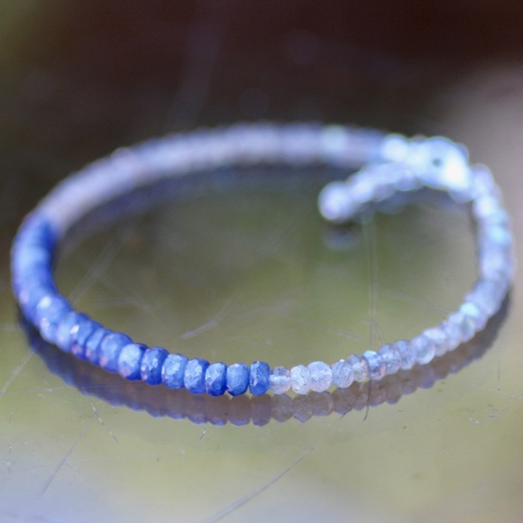 Natural Canadian Labradorite Sapphire Bracelet Sterling Silver , 8" - 8 2/3" - Picture 3 of 9